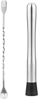 tifanso Muddler for Cocktails, 10" Muddler and Long Handle Bar Cocktail Mixing Spoon, Stainless Steel Stirrer, Bar Accessories Tools for Mo...