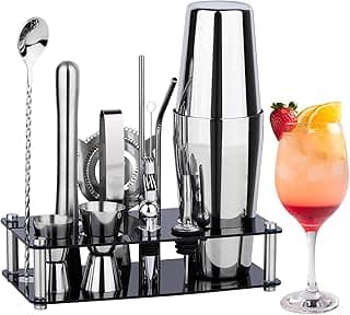 Cocktail Shaker Set Bartender Kit : 15-Piece Bar Tool Set with Acrylic Stand Bars Set with All Practical Bar Accessories, for Drink Mixing,...