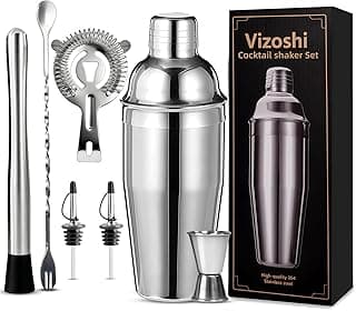 Cocktail Shaker Set Bartender Kit,Professional Bar Set, Martini Shaker, Jigger, Strainer, Mixer Spoon, Muddler, Liquor Pourers Ideal Bar Ac...