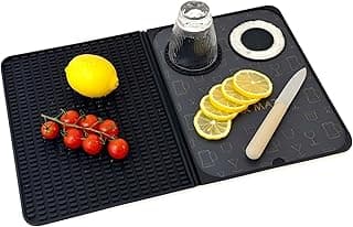 Bar Mat, Bar Accessories, Multifunctional Folding Cocktail Mat with Cutting Board, 18" X 12"(Black) Drying Mats,Bar Mat for Countertop,Bar...