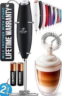 Zulay Kitchen Powerful Milk Frother Wand With Duracell Batteries - Ultra Fast Handheld Drink Mixer - Electric Whisk Foam Maker for Coffee,...