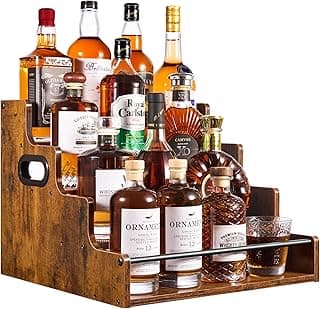 YQBRAO 4-Tier Liquor Bottle Display Shelf, Spice Rack - 16-Inch Coffee Syrup Organizer Rack - Heavy-Duty Countertop Bar Shelves for Liquor...