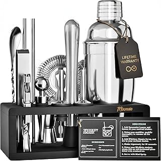Mixology Bartender Kit with Stand - 15 Piece Bar Tool Set, Silver Bar Set Cocktail Shaker Set for Drink Mixing - Includes Martini Shaker, J...