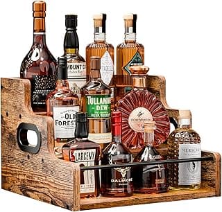 KLM Liquor Bottle Display Shelf, Coffee Syrup Rack Organizer, 3 Step Countertop Liquor Wine Rack, mini bar,liquor cabinet, Home Retro Bar S...