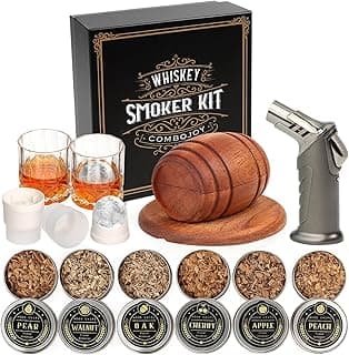 Whiskey Smoker Kit with Torch - 6 Flavors Wood Chips, 2 Glasses, 2 Ice Ball Molds - Cocktail Smoker Infuser Kit, Old Fashioned Drink Smoker...